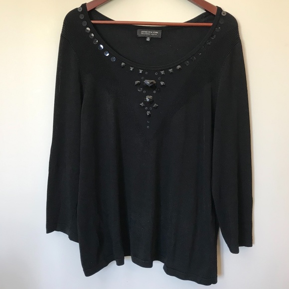 Jones New York Black tunic with bling, Sz 2X - Picture 1 of 8